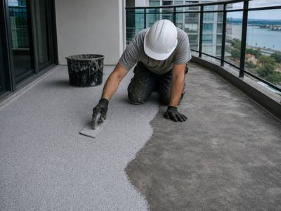 Condo balcony being resurfaced in rubber