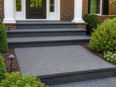 Front steps finished in grey rubber surfacing