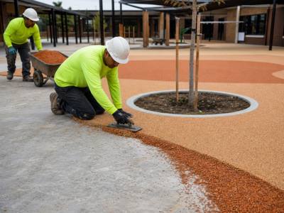 Tan rubber poured in a school courtyard